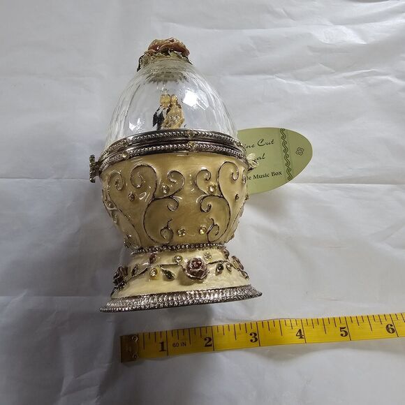 Enamel on Metal Cut Crystal Jeweled Egg Shaped Music Box Bride And Groom Gift - Picture 10 of 10